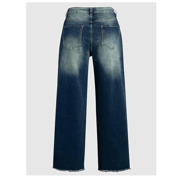 Women's High Waist Straight Leg Jeans Raw wide‎ Rolled Hem Flamingals 3XL - Picture 3 of 5